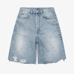 Acne Studios Askyurself Crossed Pin Baggy Jeans Shorts Washed Blue