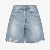 Acne Studios Askyurself Crossed Pin Baggy Jeans Shorts Washed Blue