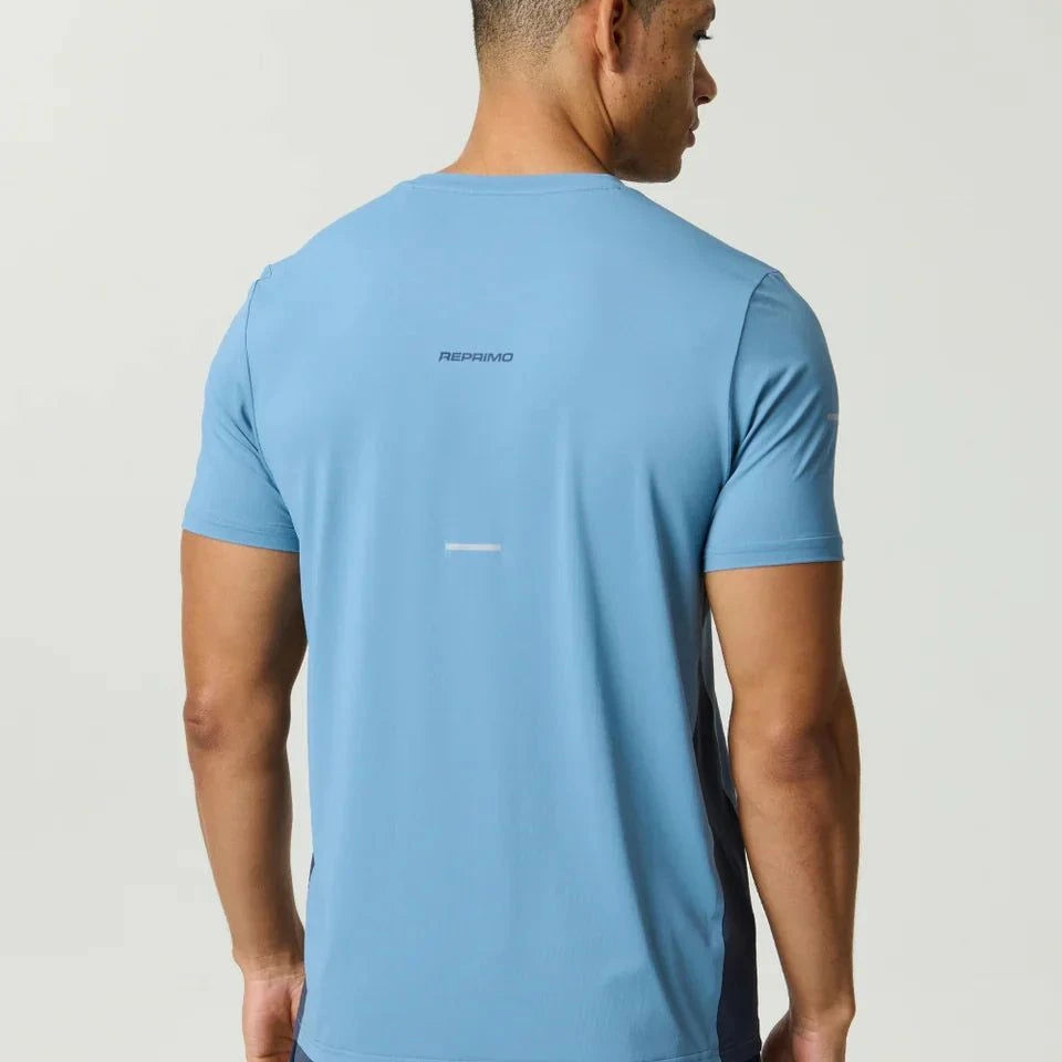 Reprimo Vortex T-Shirt in dusty blue with ergonomic panels and lightweight performance fabric