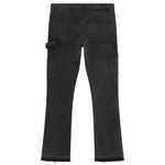Back view of Siarr Carpenter Jeans in washed black with slim/flared fit, carpenter patchwork, and multiple pockets.