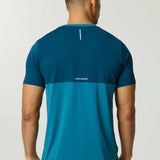 Reprimo Flight T-Shirt in lake blue and teal with breathable fabric and reflective strips for athletic performance