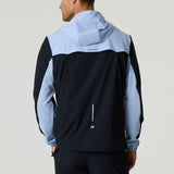 Back view of black and dusky sky Reprimo Flight Windbreaker with hood and zip pockets for lightweight weather protection