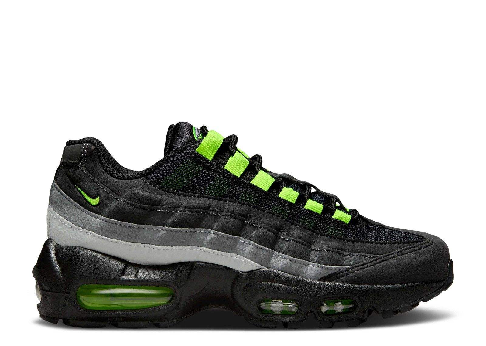 Air Max 95 GS Reverse Neon sneaker with black, grey, and neon green accents.