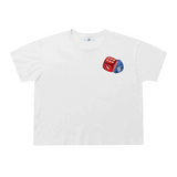 Suavo World Dice T-Shirt on model, boxy relaxed fit, vintage wash, hand distressed cotton tee