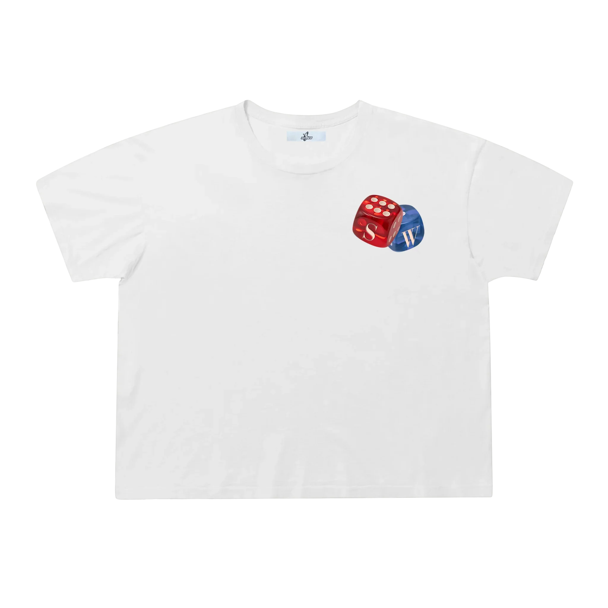 Suavo World Dice T-Shirt on model, boxy relaxed fit, vintage wash, hand distressed cotton tee