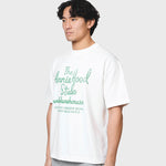 White ANNIE HOOD FACTORY T-SHIRT made of 280gsm cotton with relaxed fit worn by 6'0 model in size M