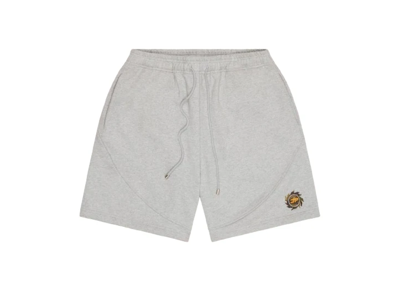 BROKEN PLANET MARKET heather grey shorts with logo detail.