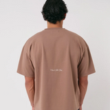 Natural Art Studio Mocha Tee with screen printed back logo, boxy fit, oversized drop shoulder, made of 100% cotton.