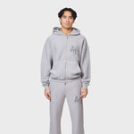ANNIE HOOD COLLEGE ZIP washed grey relaxed fit garment dye brushed cotton hoodie