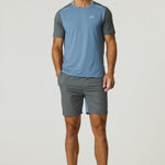 Reprimo Flight T-Shirt in Air Force Blue and Gunmetal with lightweight, breathable fabric and reflective strips for athletic performance and safety.