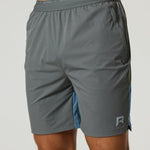 Reprimo Flight Shorts in Air Force Blue and Gunmetal, lightweight breathable athletic shorts with elastic waistband and zippered side pockets.
