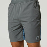 Reprimo Flight Shorts in Air Force Blue and Gunmetal, lightweight breathable athletic shorts with elastic waistband and zippered side pockets.