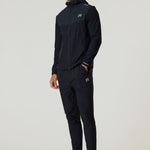 Reprimo Flight Windbreaker in black and meteorite color, lightweight polyamide jacket with hood, zip pockets, and breathable back vent for outdoor activities.