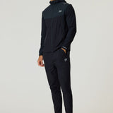 Reprimo Flight Windbreaker in black and meteorite color, lightweight polyamide jacket with hood, zip pockets, and breathable back vent for outdoor activities.