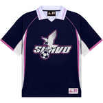 Suavo World navy football jersey with white and pink accents and eagle logo