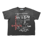 Suavo World Valley Of Saints T-Shirt on model, boxy relaxed fit, vintage wash, hand distressed, 100% cotton