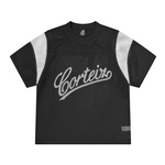 Corteiz Open Mesh black and white panel jersey with Corteiz logo