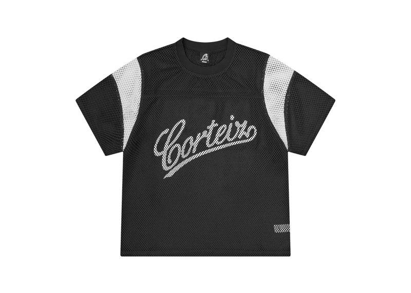 Corteiz Open Mesh black and white panel jersey with Corteiz logo