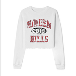 Suavo World white cropped waffle long sleeve shirt with Hidden Hills 2019 print