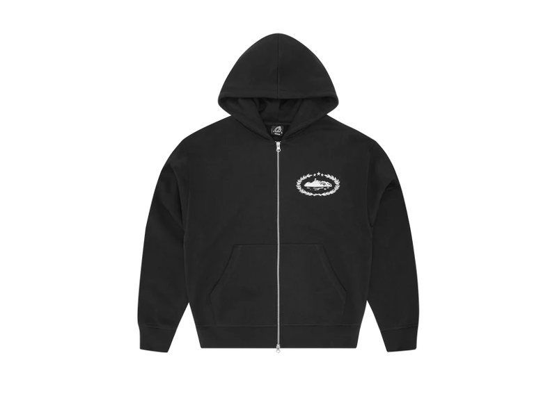 Corteiz Superior Royale Zip Hoodie in black with front design.