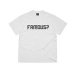 White Corteiz Famous? Tee with pixelated black text design on front