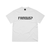 White Corteiz Famous? Tee with pixelated black text design on front