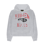 Suavo World grey zip-up hoodie with red Hidden Hills 2019 graphic design