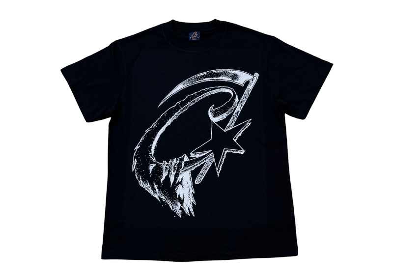 Corteiz Reaper Tee Black with white graphic design.
