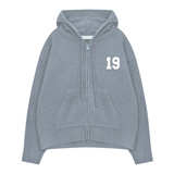 Grey Suavo World 19 Knit Hoodie with front zipper and hood
