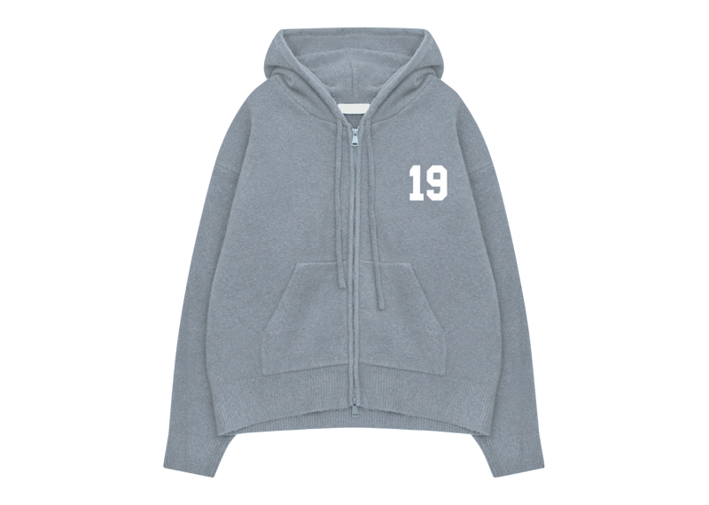 Grey Suavo World 19 Knit Hoodie with front zipper and hood