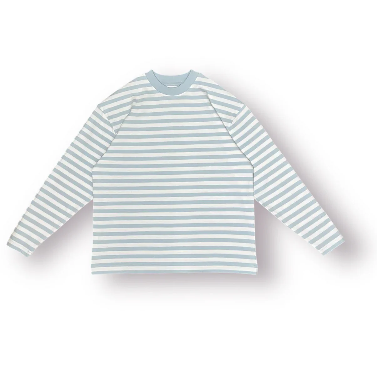 Baire Atelier Striped Long Sleeve Tee in heavyweight 100% cotton with high neckline and dropped shoulder design