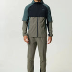 Reprimo Vortex Windbreaker in Dark Moss and Grey Velvet with ergonomic panels and reflective details