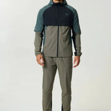 Reprimo Vortex Windbreaker in Dark Moss and Grey Velvet with ergonomic panels and reflective details