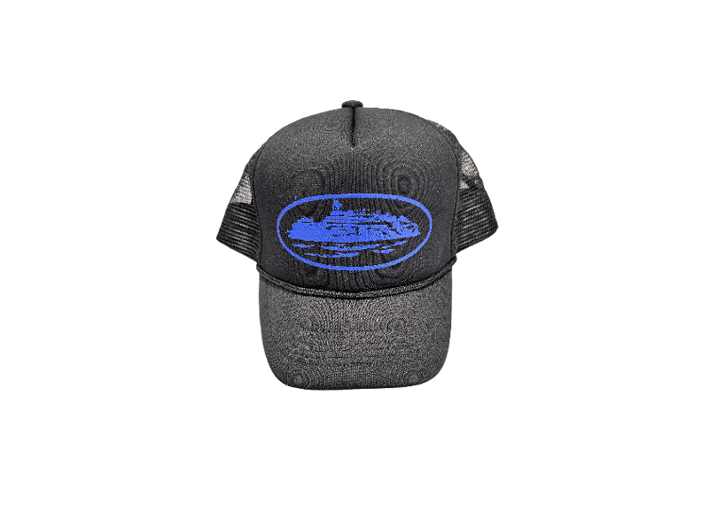 CORTEIZ ALCATRAZ black blue trucker hat with design.