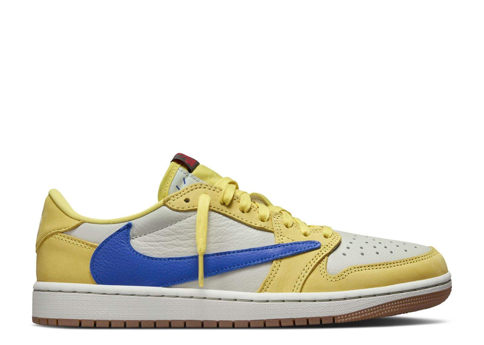 Travis Scott x Air Jordan 1 Retro Low OG Canary Sample sneaker.