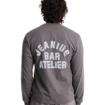 Jeanius Bar Atelier varsity long sleeve grey and white heavyweight t-shirt with vintage wash and relaxed fit