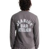 Jeanius Bar Atelier varsity long sleeve grey and white heavyweight t-shirt with vintage wash and relaxed fit
