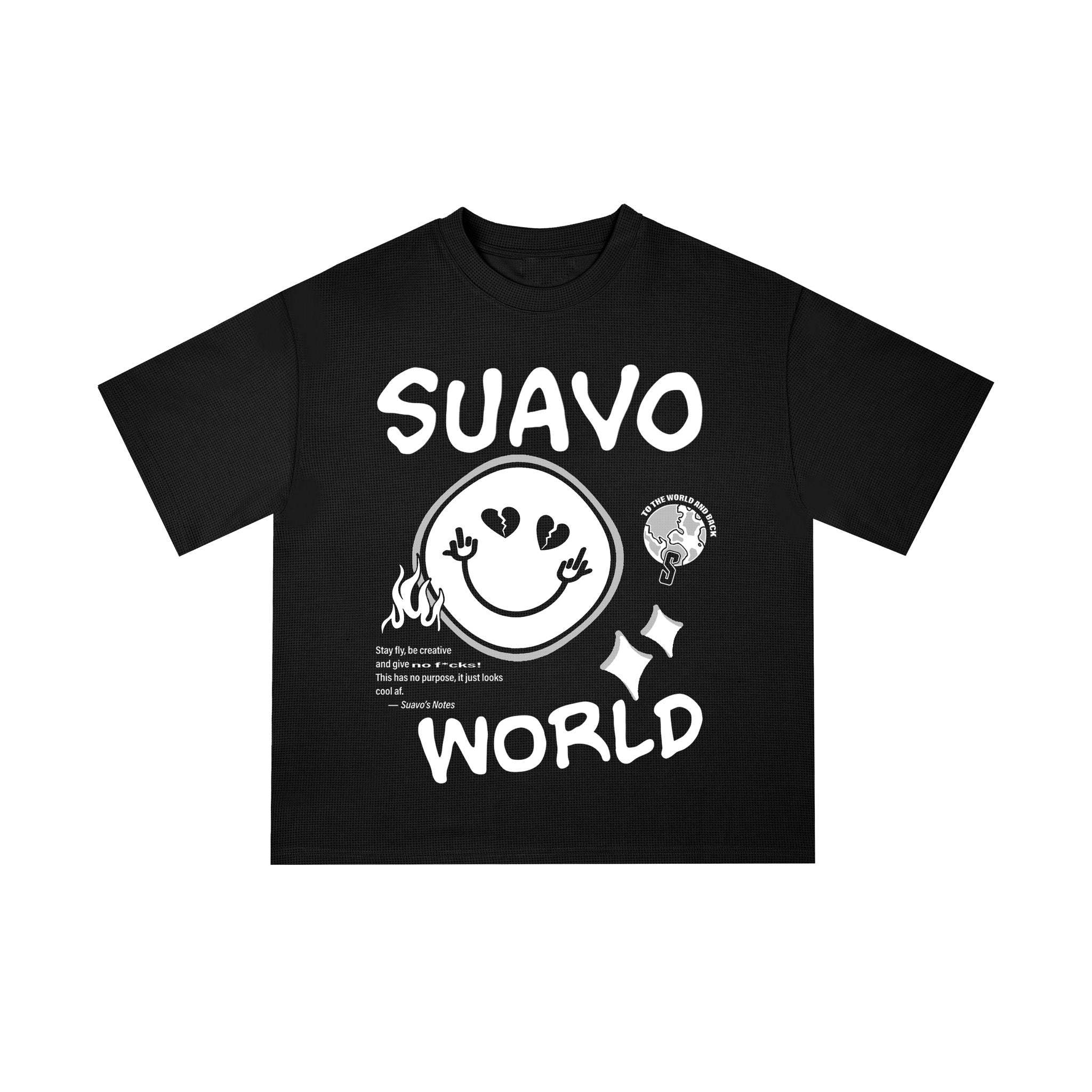 Suavo World Waffle Smiley T-Shirt in Black.