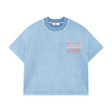 Suavo World Saint Hollywood T-Shirt on 5'9 model, medium size, vintage wash, boxy relaxed fit, hand distressed, 100% cotton