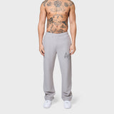 Annie Hood College Joggers in washed grey, 500gsm brushback cotton, relaxed fit on 6'0 model with 31 waist
