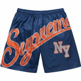 SUPREME BIG SCRIPT MESH SHORT NAVY ORANGE