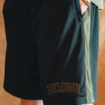 Last Lesson Script mesh shorts in black and khaki colors