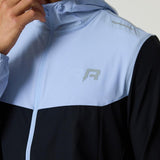 Reprimo Flight Windbreaker in black and dusky sky with lightweight, wind-resistant design and zip pockets for outdoor activities