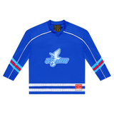 Suavo World Eagle blue mesh longsleeve jersey with eagle logo and striped sleeves