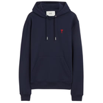 Navy Ami Paris De Coeur hoodie with red heart logo and front pocket