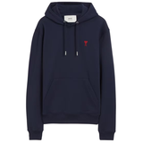 Navy Ami Paris De Coeur hoodie with red heart logo and front pocket
