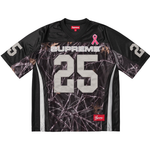Supreme black football jersey with breast cancer awareness ribbon and number 25