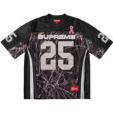 Supreme black football jersey with breast cancer awareness ribbon and number 25