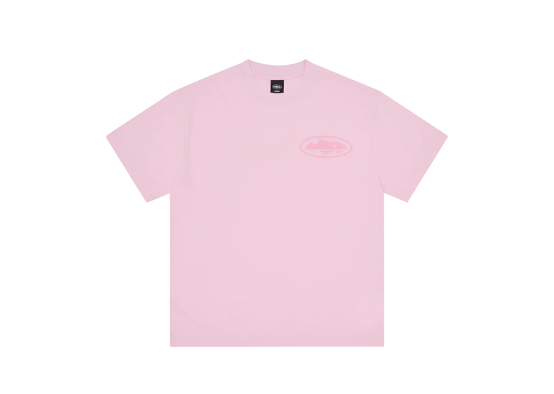 Corteiz Island Knockout Tee pink front view with logo print