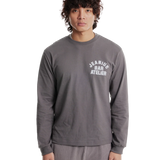 Jeanius Bar Atelier varsity long sleeve grey and white t-shirt with vintage wash and relaxed fit